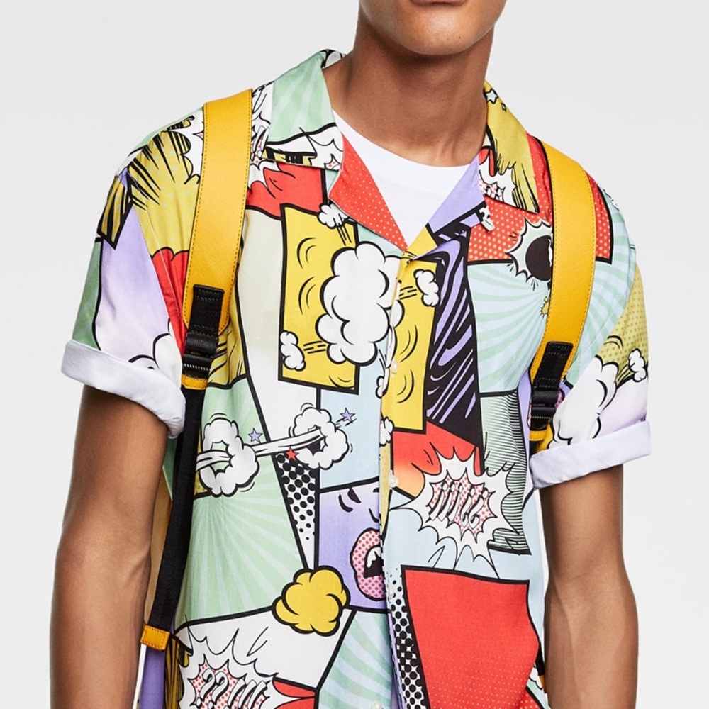 Zara comic print button shirt. Size: Large